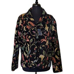 ELCC Brand Black w/Floral Print Button-Down Blazer Jacket Women's Size Large